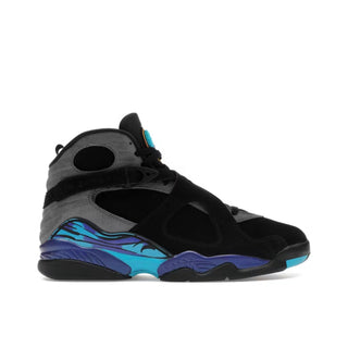 Jordan 6 Retro Aqua. High-top sneaker with black, gray, and blue design on a white background
