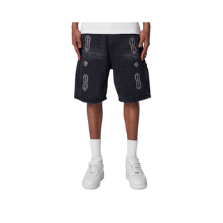 MNML Western Jewel Denim Shorts Washed Black