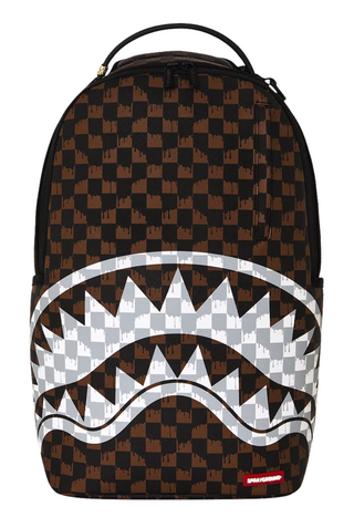 SprayGround Brown And Cream Drip Check Shark Backpack