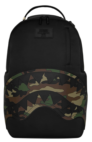 SprayGround Shark Central Black Nylon Camo Embossed Shark Backpack